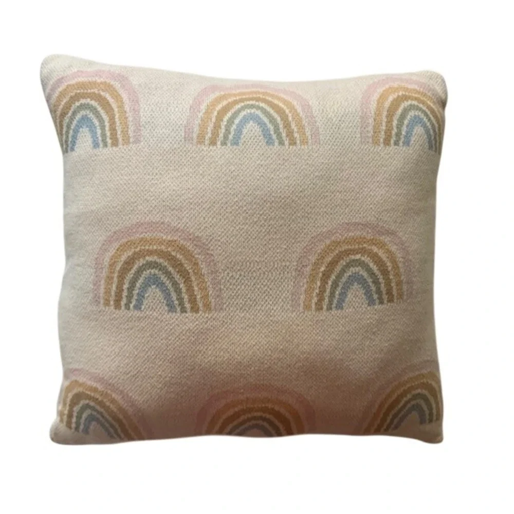 Boho Rainbow Throw Pillow 16x16 Square Colorful Nursery Decor Made in India